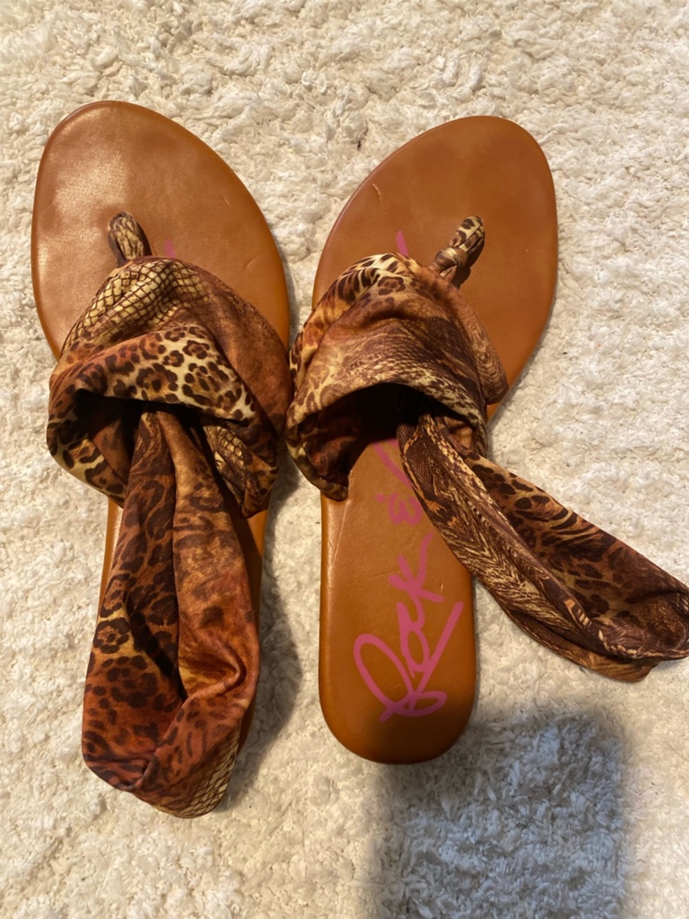 Rock & Candy Brown Leopard-Print Wrap Toe Sandals